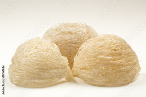 Fresh edible bird's nest on white paper