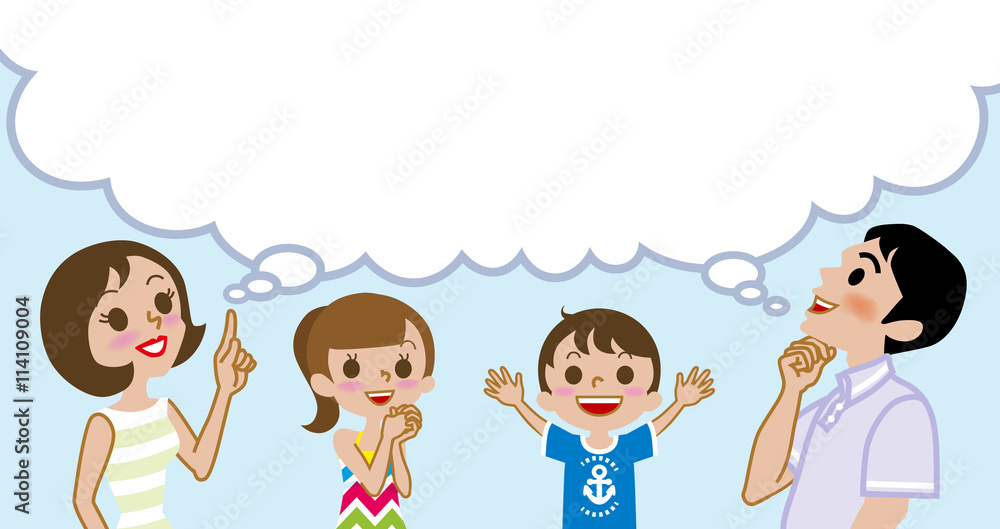 Joyful Family with empty thought bubble ,Summer fashion Joyful Family with empty thought bubble ,Summer fashion