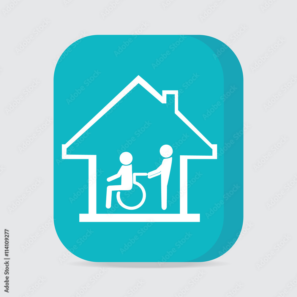 Disabled care, Nursing home sign icon, a man pushing wheelchair Disabled care, Nursing home sign icon, a man pushing wheelchair