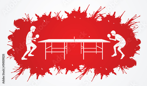 Ping pong 2 player designed on splatter blood background graphic vector.