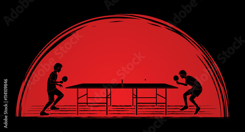 Ping pong 2 player designed on sunset background graphic vector.