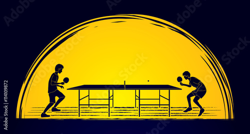 Ping pong 2 player designed on moonlight background graphic vector.
