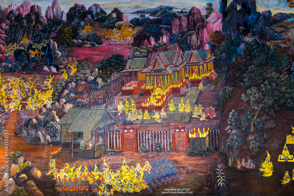 Fototapeta premium Bangkok, Thailand - Circa December, 2014: Ramayana painting from