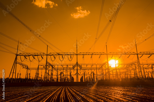 In the evening  the outline of substation