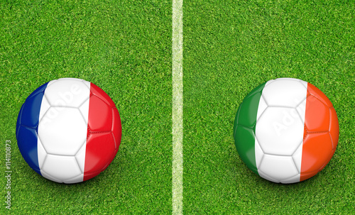 Team balls for France vs Ireland football tournament match  3D rendering