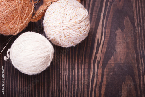 Skeins of wool thread for knitting