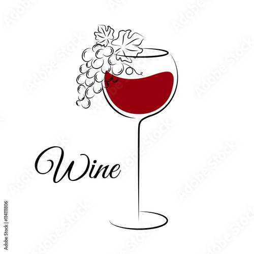 Wine glass with grape. Wine glass logo template. Hand drawn wine concept for winery products, harvest, wine list, wine tasting menu and emblem design. Vector illustration isolated on white.