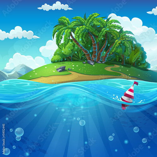 Float in the water at the island background