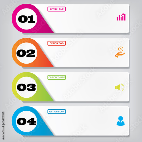 Modern design clean number banners with options, steps or processes which can be used for work-flow, template, website layout, or website design.