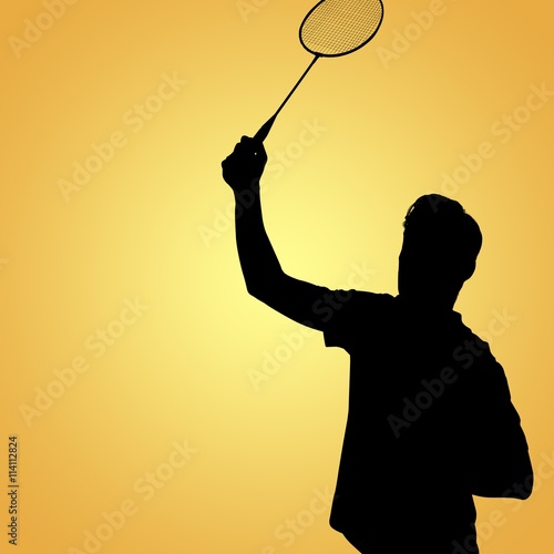 Composite image of badminton player playing badminton 