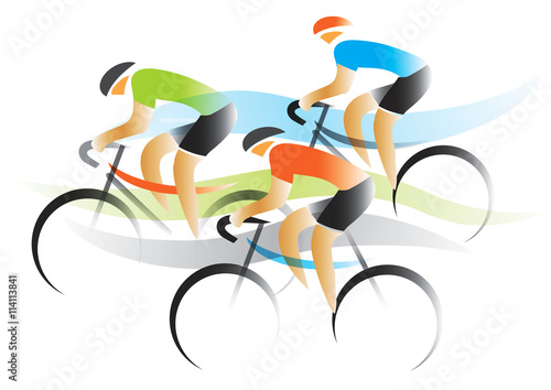 Three Cyclists competition.
Three cyclists competitors. Colorful stylized illustration. Vector available.
