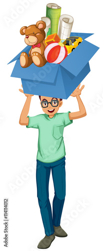 Man lifting up box of toys