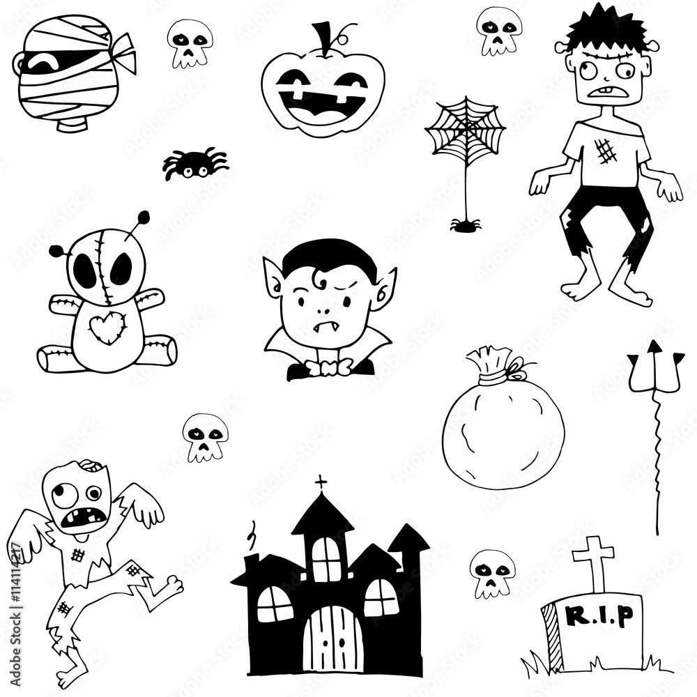 Halloween castle zombie in doodle Halloween castle zombie in doodle