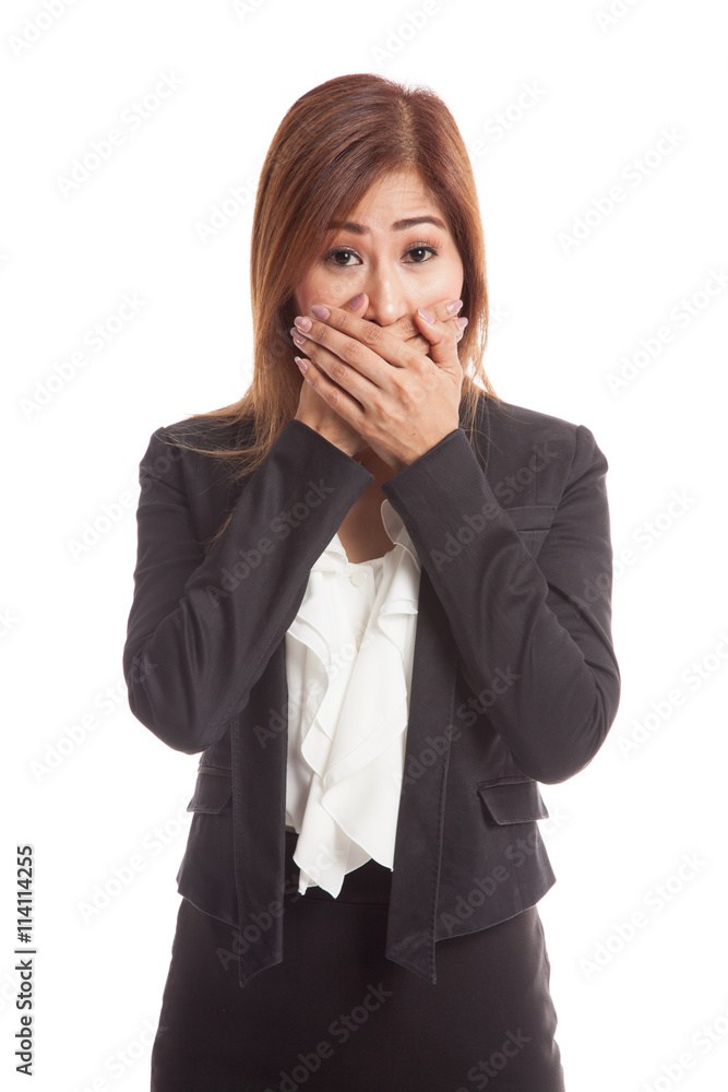 Beautiful young Asian woman close her mouth Beautiful young Asian woman close her mouth