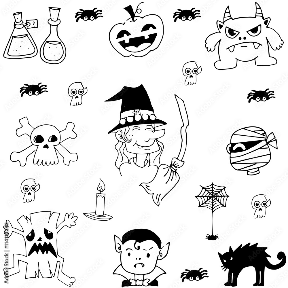Naklejka premium Doodle set Halloween flat
