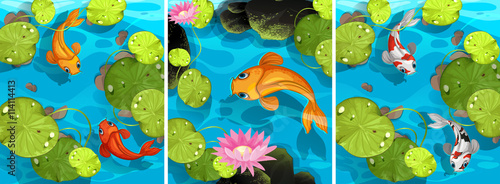 Scene with fish swimming in the pond
