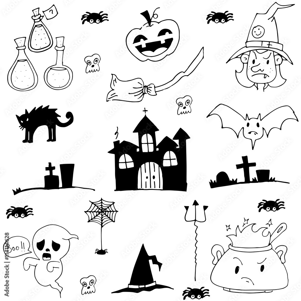 Castle cat ghost hat element of halloween doodle Castle cat ghost hat element of halloween doodle