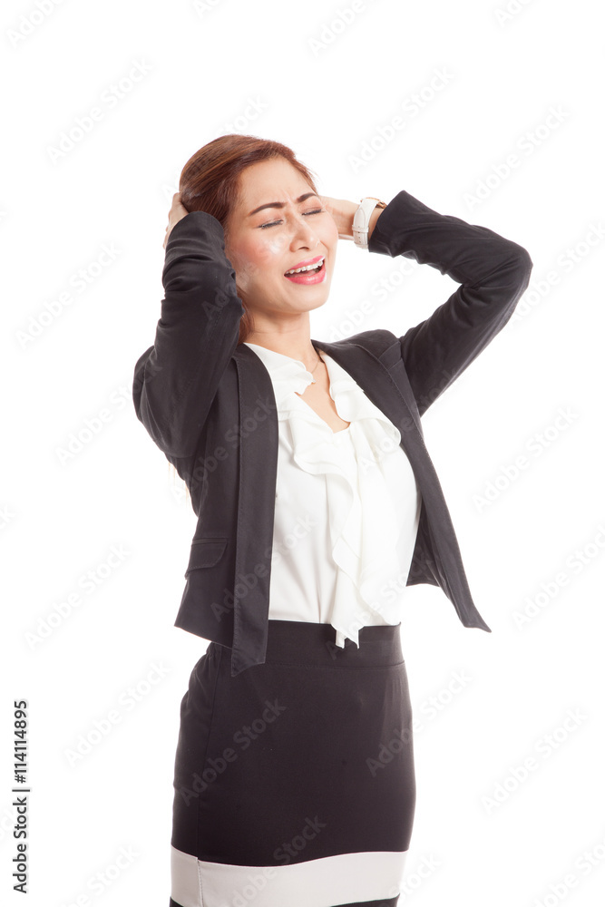 Stressed young Asian businesswoman scream out Stressed young Asian businesswoman scream out