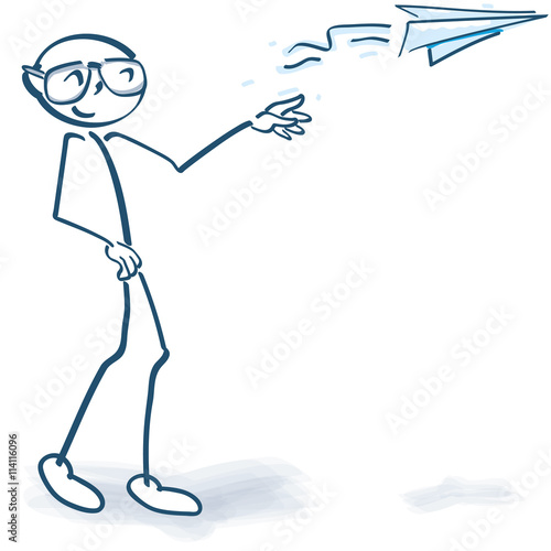 Strichmännchen mit Papierflieger