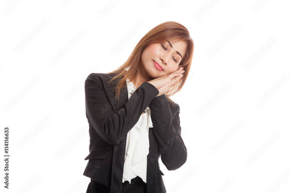 Beautiful young Asian woman with sleeping gesture Beautiful young Asian woman with sleeping gesture