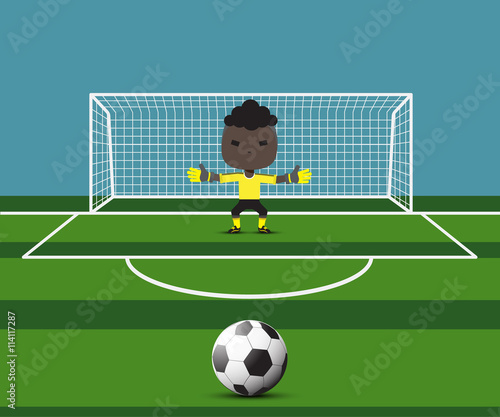 soccer goalkeeper preparing for a penalty kick on the gate