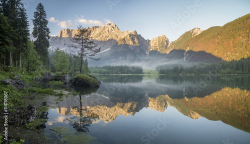 panorama alpine lake, Julian Alps, Italy, laghi di fusine 