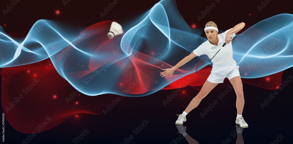 Composite image of badminton player playing badminton