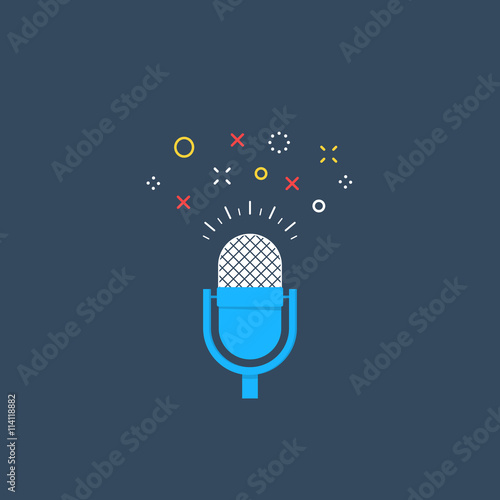 Recording studio, broadcasting and podcasting concept, advertising, stage performance microphone
