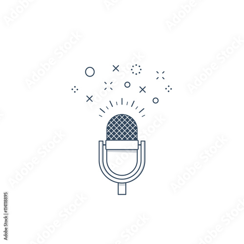 Recording studio, broadcasting and podcasting concept, advertising, stage performance microphone