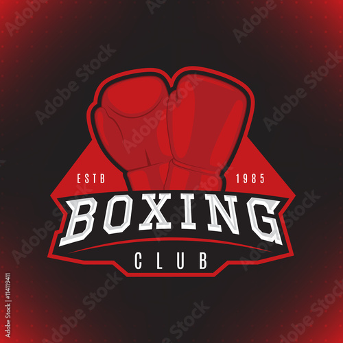 Vector label of boxing. Logo of boxing club isolated on the black background. Vector illustration.