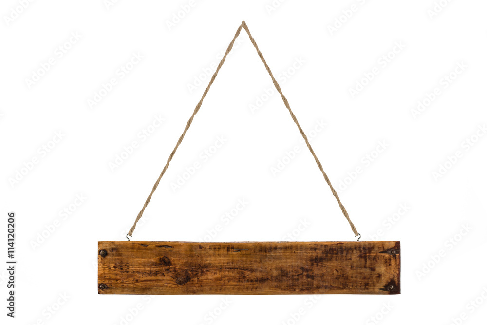 Studio shot of a wooden plank sign isolated on white background. Lots of copy space for text. Studio shot of a wooden plank sign isolated on white background. Lots of copy space for text.