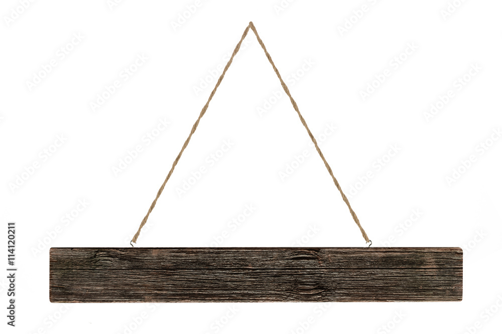 Studio shot of a wooden plank sign isolated on white background. Lots