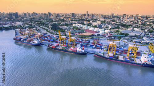 aerial view of commercial shipping port important import export © stockphoto mania