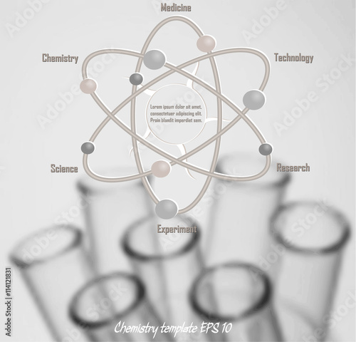Chemistry research conceptual template with atom scheme