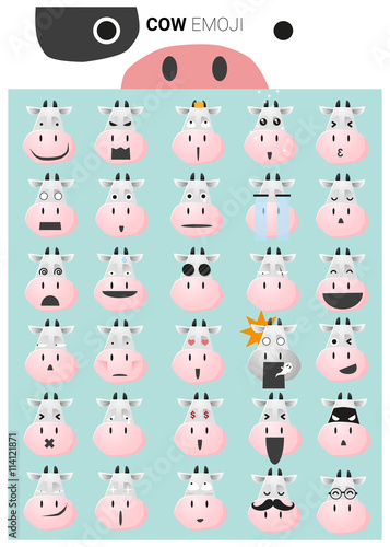 Fototapeta Naklejka Na Ścianę i Meble -  Cow emoji icons, vector, illustration