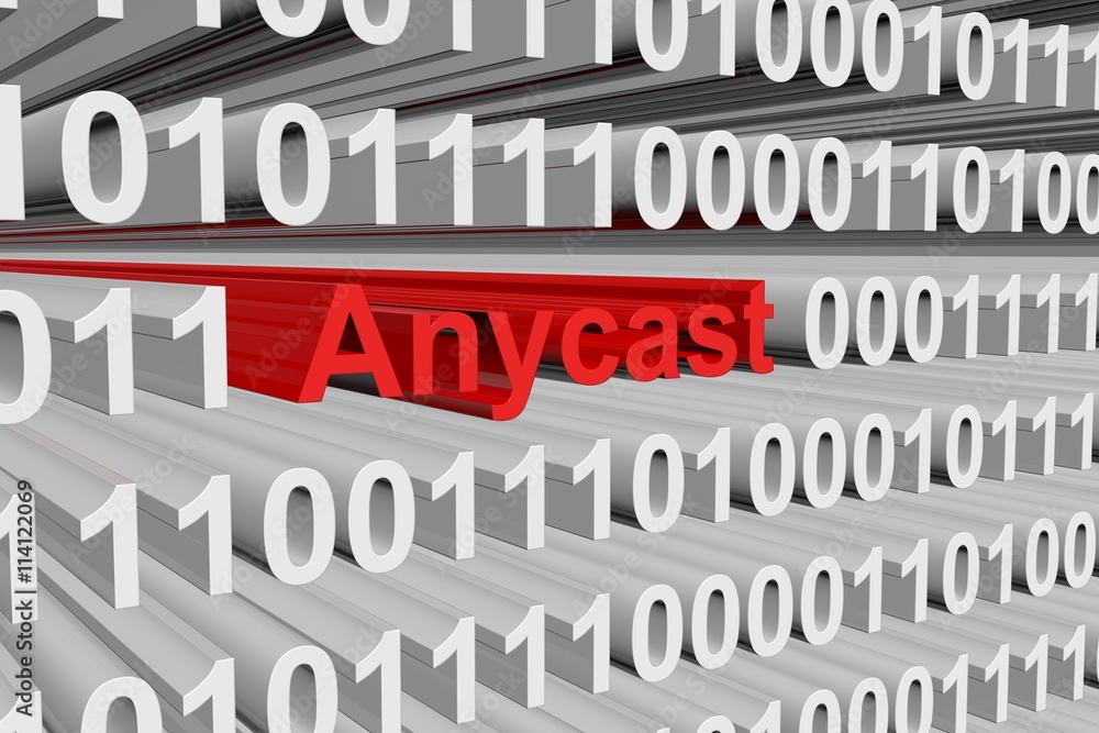 Anycast in the form of binary code, 3D illustration