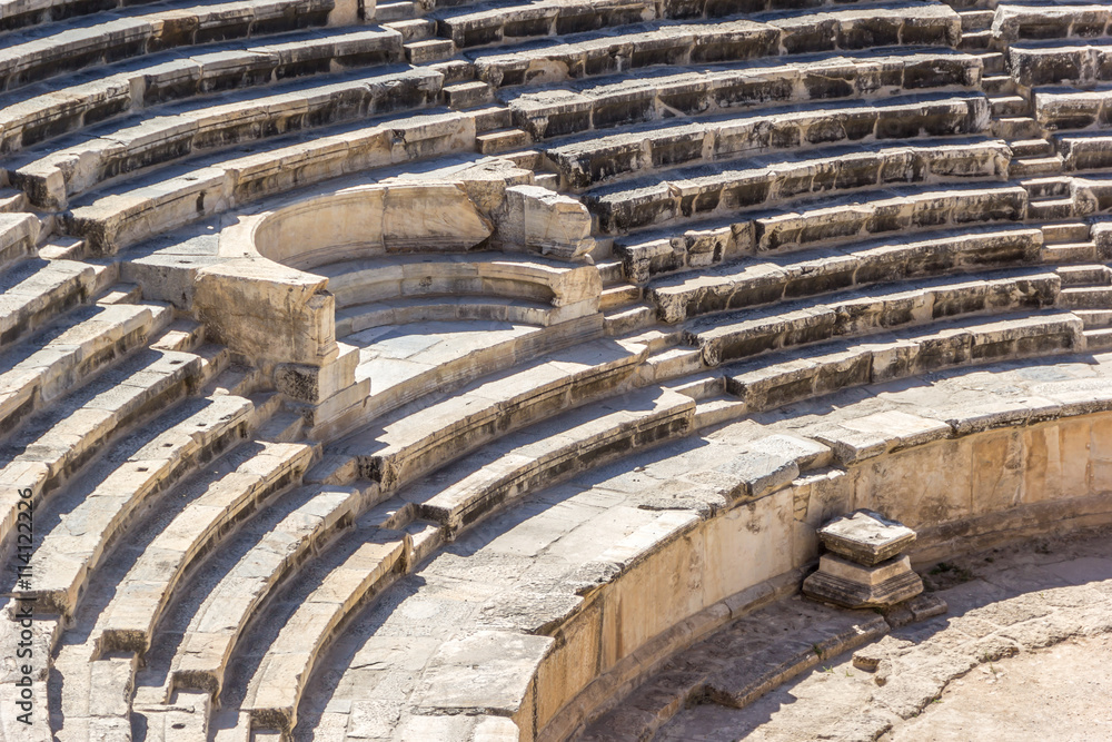 Place for VIP in amphitheater in ancient Hierapolis, Pamukkale, Turkey