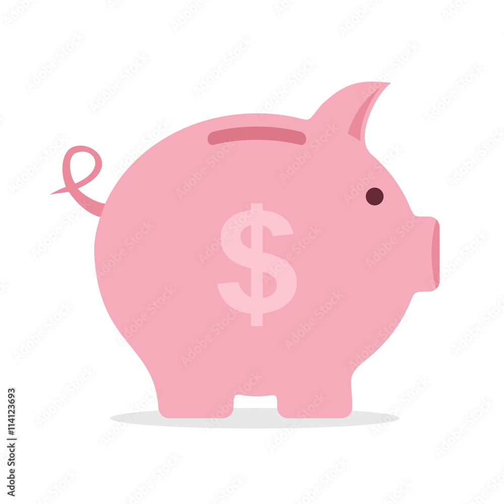 Piggy bank saving money in flat style. Investment planning concept money box. Finance piggy bank icon for cash and coins vector. Pig isolated on white background. Piggy bank saving money in flat style. Investment planning concept money box. Finance piggy bank icon for cash and coins vector. Pig isolated on white background.