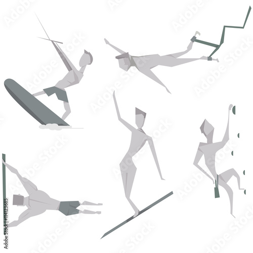 Set cartoon extreme people character vector illustration. Active