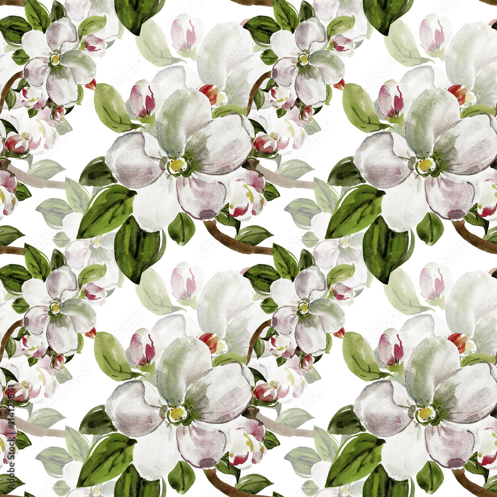 Spring blooming lilac branch i flower apple  seamless pattern 