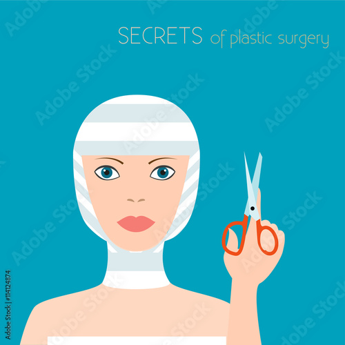 Plastic surgery. Girl after plastic surgery. Girl in elastic bandages. The effects of plastic surgery