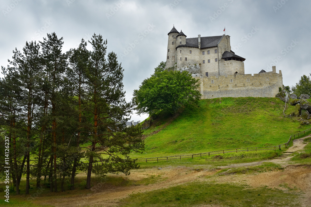 Landscape of Bobolice castle in Poland