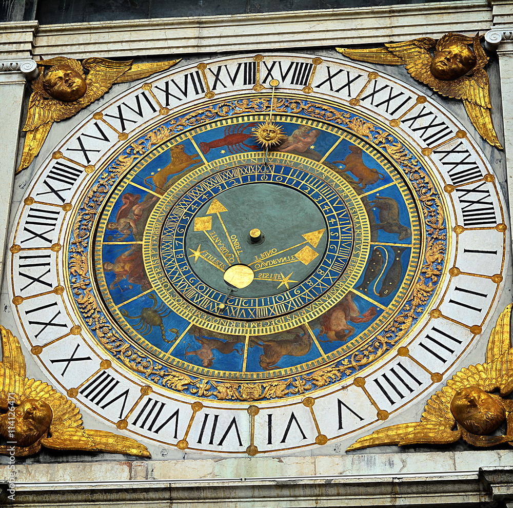 The famous clock in Brescia's square, Italy.