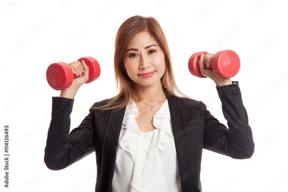 Healthy Asian business woman with dumbbells Healthy Asian business woman with dumbbells