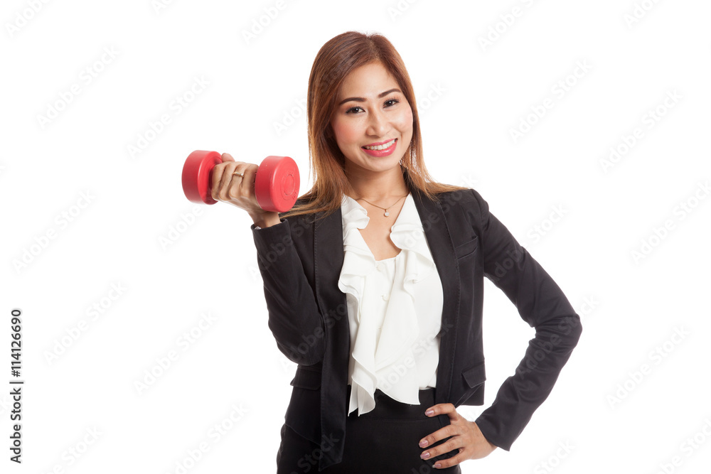 Healthy Asian business woman with dumbbells Healthy Asian business woman with dumbbells