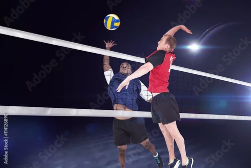 Obraz Złożony obraz sportowca uderzającego w siatkówkę