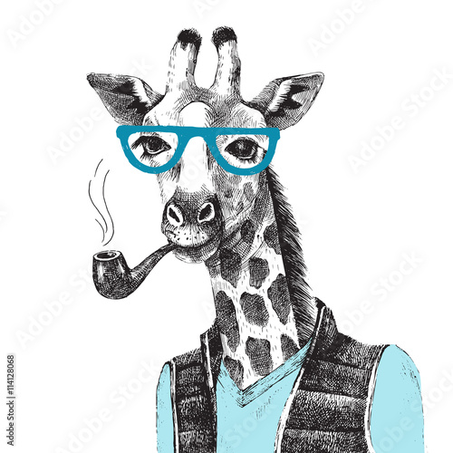 Naklejka na ścianę Ręcznie rysowane ilustracja żyrafa hipster