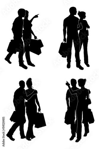 Shopping Couples Silhouettes