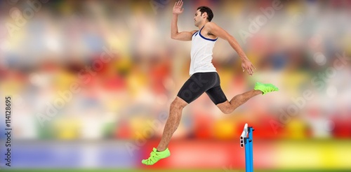 Composite image of male athlete running 