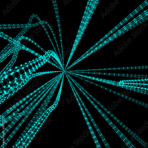 Connection Structure. Wireframe Vector Illustration. Abstract background. Futuristic Technology Style. 3D Perspective Grid. 